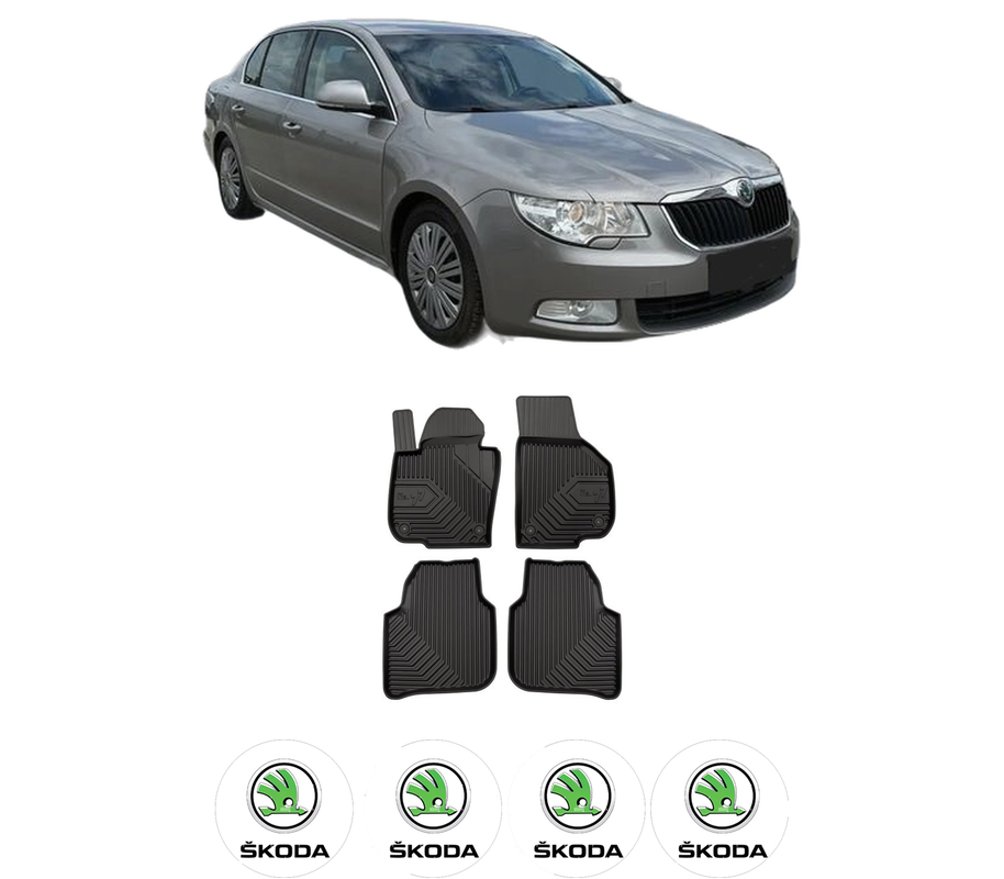 Set covorase presuri SKODA SUPERB II (3T4) din 2008-2015, auto, din cauciuc thermoplastic, 4 Stickere auto cu SKODA