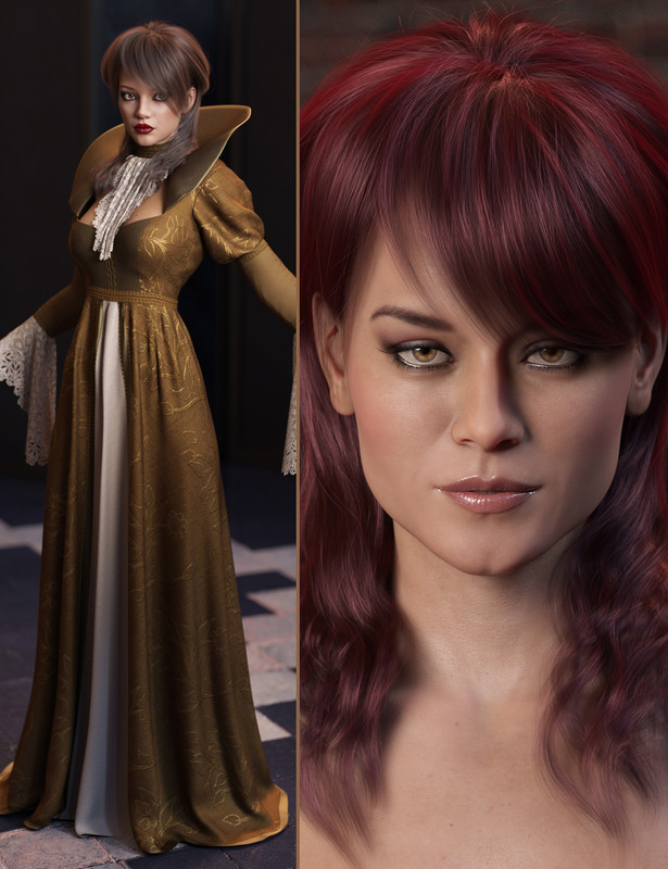 gown of fantasy 3 and back updo hair bundle 00 main daz3d