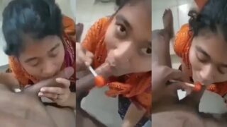 Young maid sucking cock with lollipop