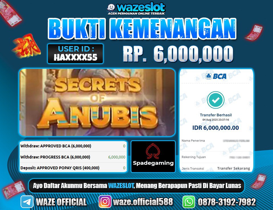 BUKTI KEMENANGAN 5 AGUSTUS 2025 GAME SECRETS OF ANUBIS ( SPADEGAMING )
