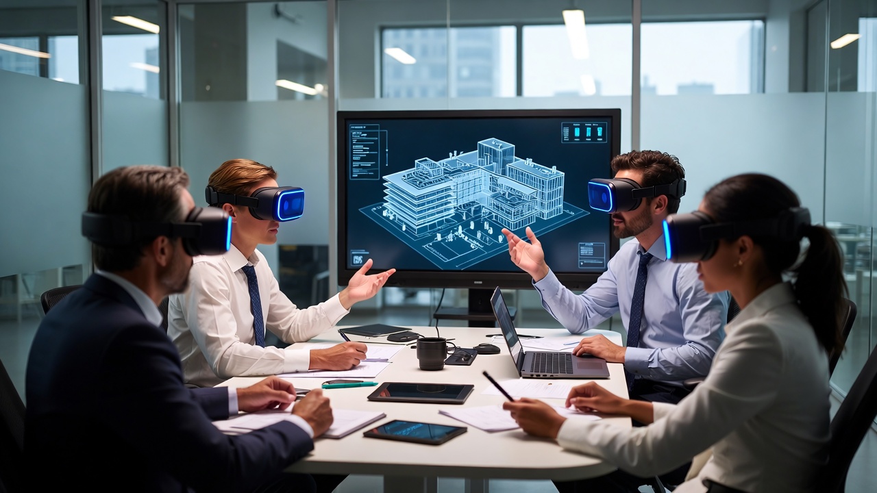 Virtual reality business meeting showing metaverse workplace applications