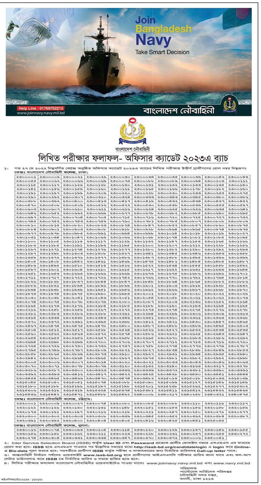 bangladesh navy written exam result 2022