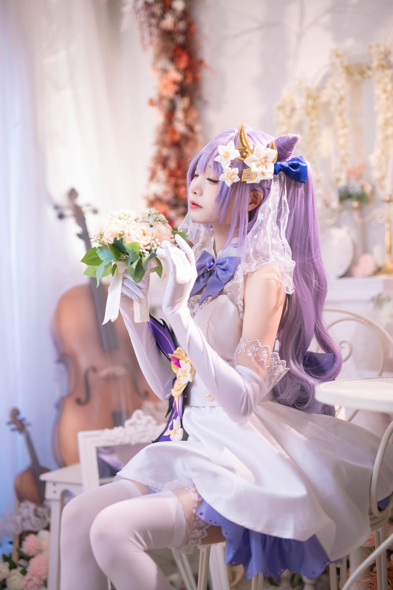 艾西Aiwest 刻晴花嫁Cosplay写真图集 原神刻晴婚纱高清图集 40P (223.2M)插图6