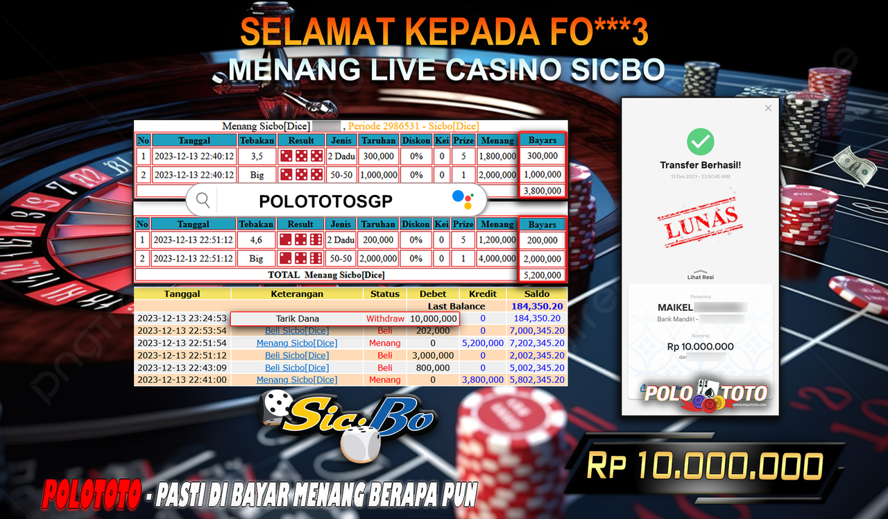 BUKTI PEMBAYARAN JACKPOT DIPOLOTOTO DIBAYAR LUNAS!!!