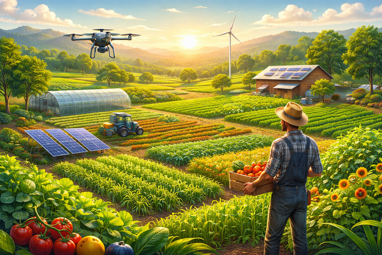 Sustainable Agriculture and the Future of Food: How Farming Innovation Can Feed the World Sustainable farming at sunset