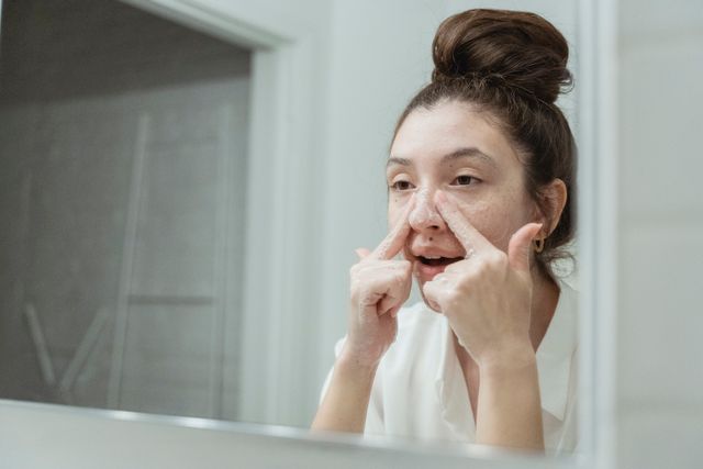 a woman washing her face with cleanser, choosing cleanser as a first skincare product for beginners 