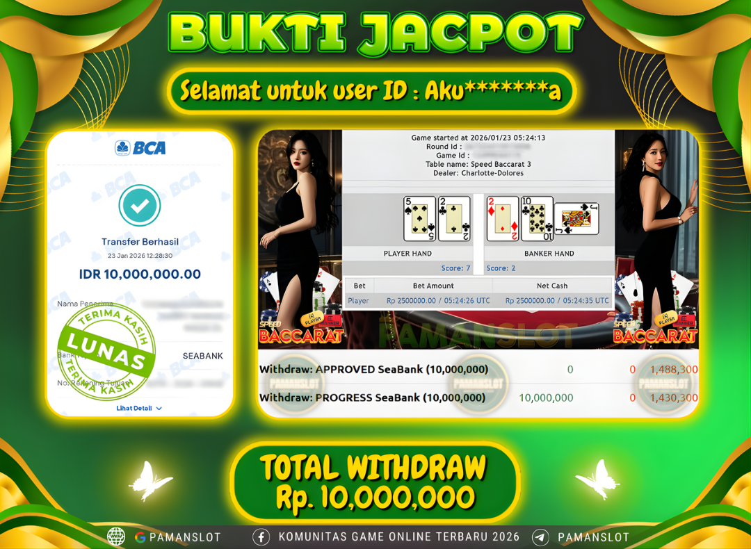 PAMANSLOT JACKPOT Game Live Games PP-Baccarat Rp.10,000,000- LUNAS