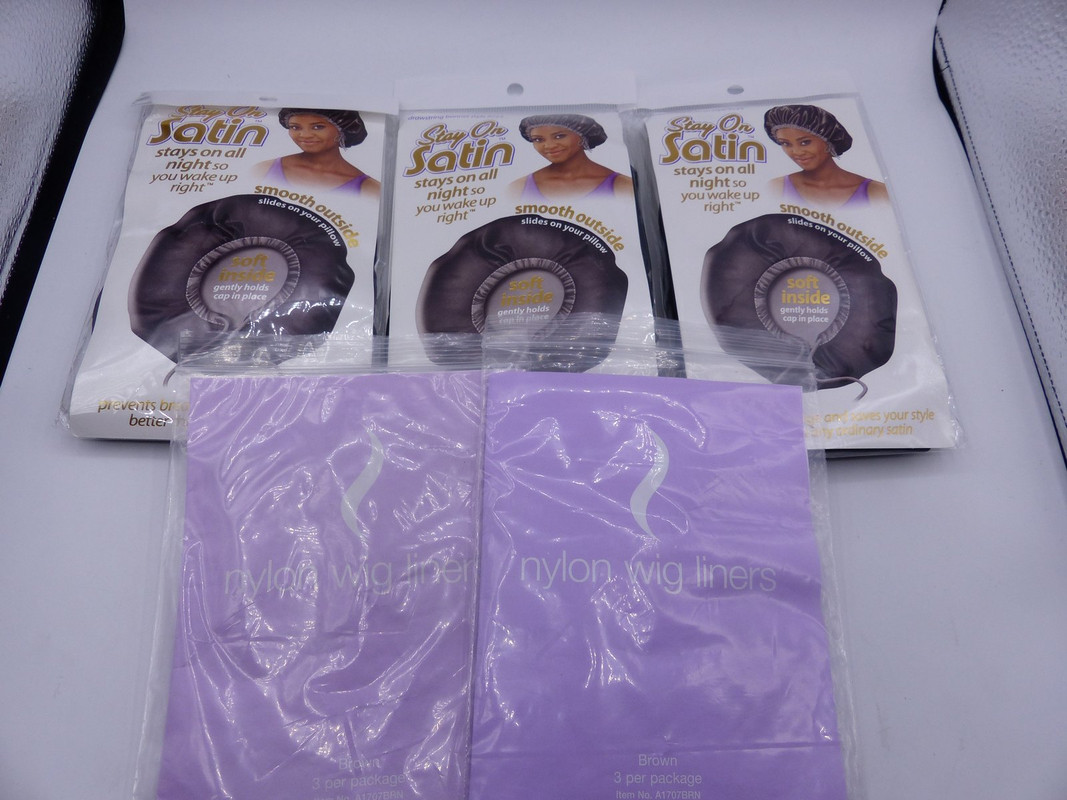 HAIR CARE TWO PACK OF 3 NYLON WIG LINERS W/ PACK OF THREE 3 STAY ON SATIN CAPS