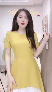 CA1423-Đầm dự tiệc Nhật Vy cổ tròn xẻ tà cách điệu phối dập ly chất lụa hàn phù hợp đi chơi - D3203