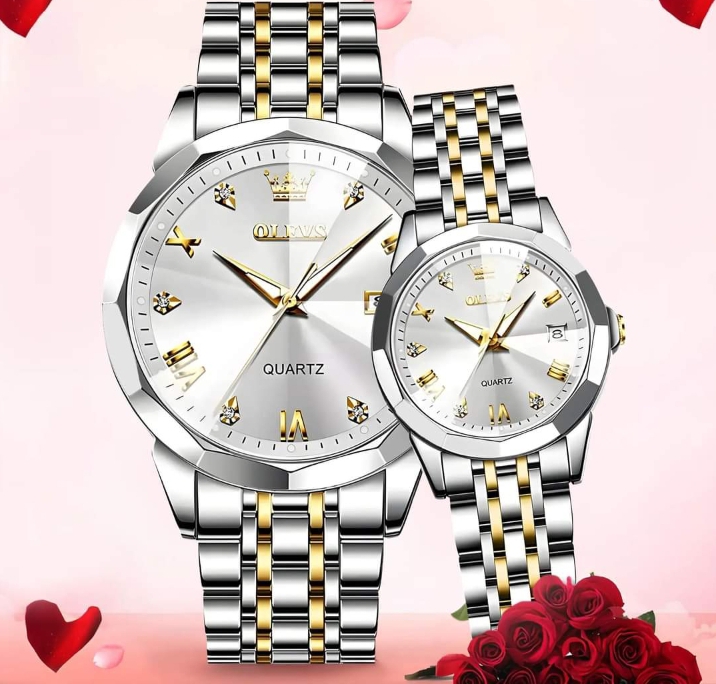 Butter Fly Lock Olievs Stainless Steel fashionable Couple watches +1pcs chain cutter+ 2 pcs battery ( Silver)
