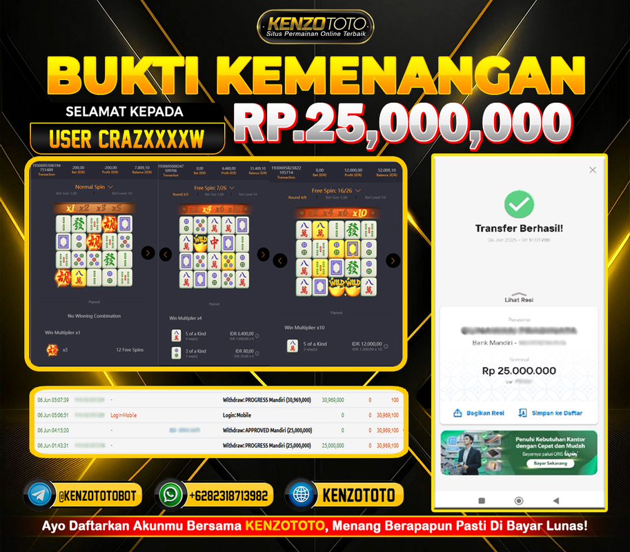 BUKTI CUAN MAHJONG WAYS! User CRAZXXXW Menang Rp 25.000.000!