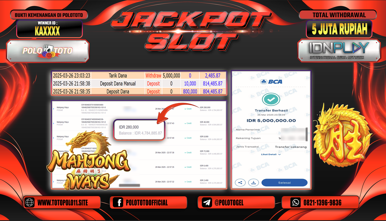 POLOTOTO JACKPOT SLOT MAHJONG WAYS  Rp.5.000.000,- LUNAS