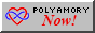 Button with the polyamarous flag on the left side that reads polyamory now with the now text being red