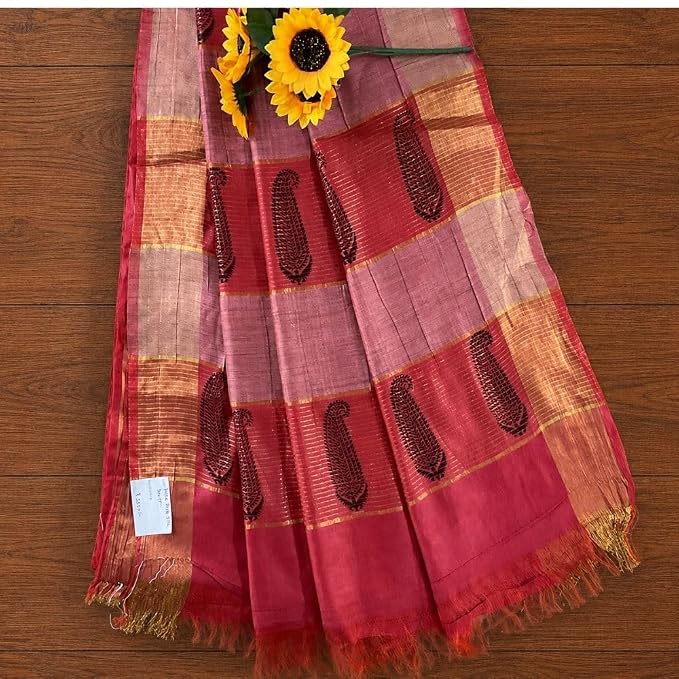 Women's Classic Slub Khadi Cotton Saree with Unstitched Blouse Piece