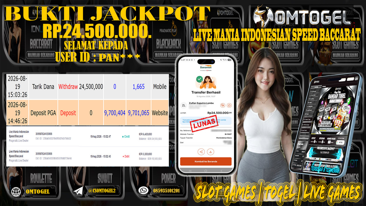 OMTOGEL JACKPOT PRAGMATIC LIVE DEALER LIVE MANIA INDONESIAN SPEED BACCARAT Rp,24,500,000,- DIBAYAR LUNAS