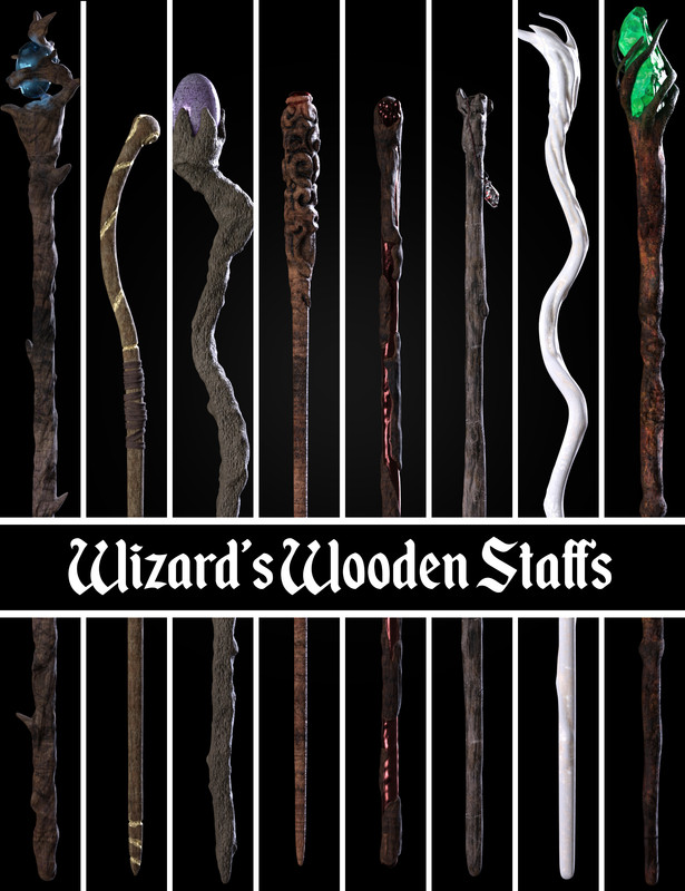 BW Wizard Wooden Staffs Set for Genesis 8.1 BW Wizard Wooden Staffs Set for Genesis 8.1