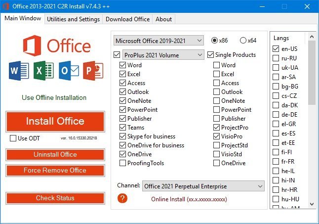 Office 2013-2021 C2R Install / Install Lite 7.4.5