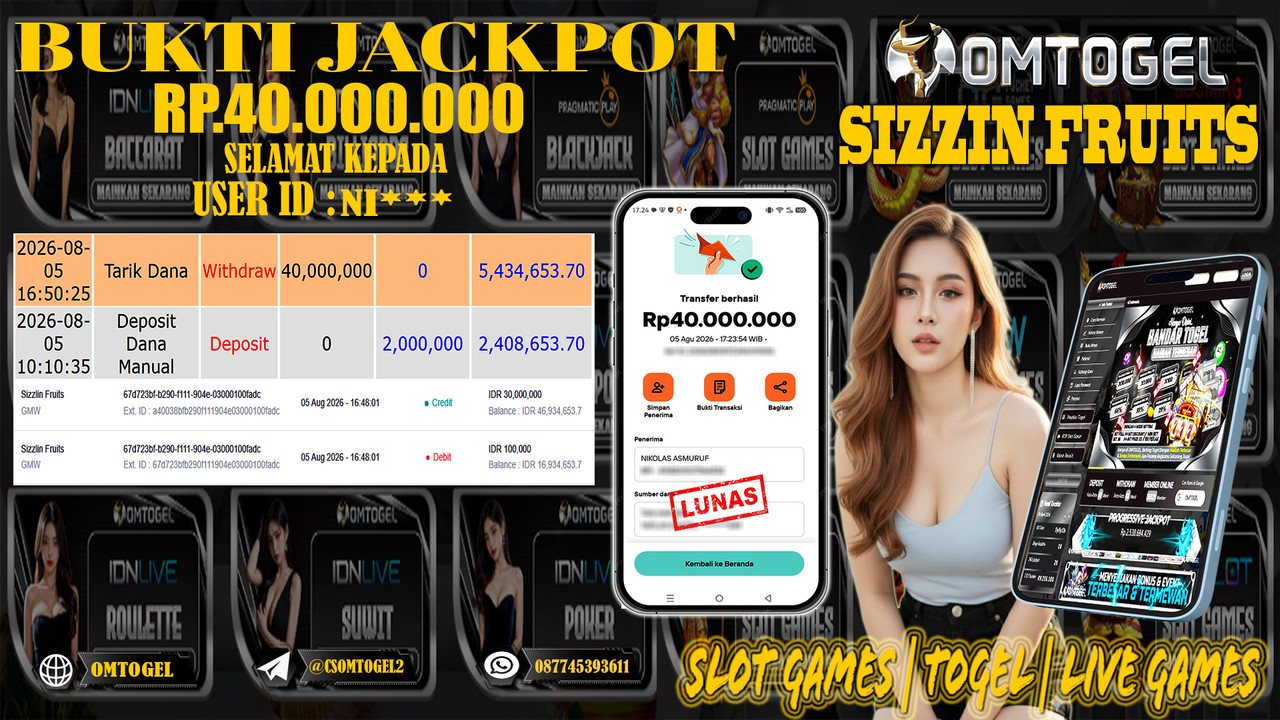 OMTOGEL JACKPOT GMW SIZZIN FRUITS  Rp,40,000,000,- DIBAYAR LUNAS