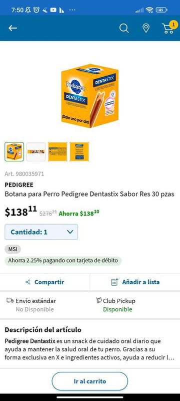 Sam's Club [Guadalajara]: Botana para Perro Pedigree Dentastix Sabor Res 30 pzas 