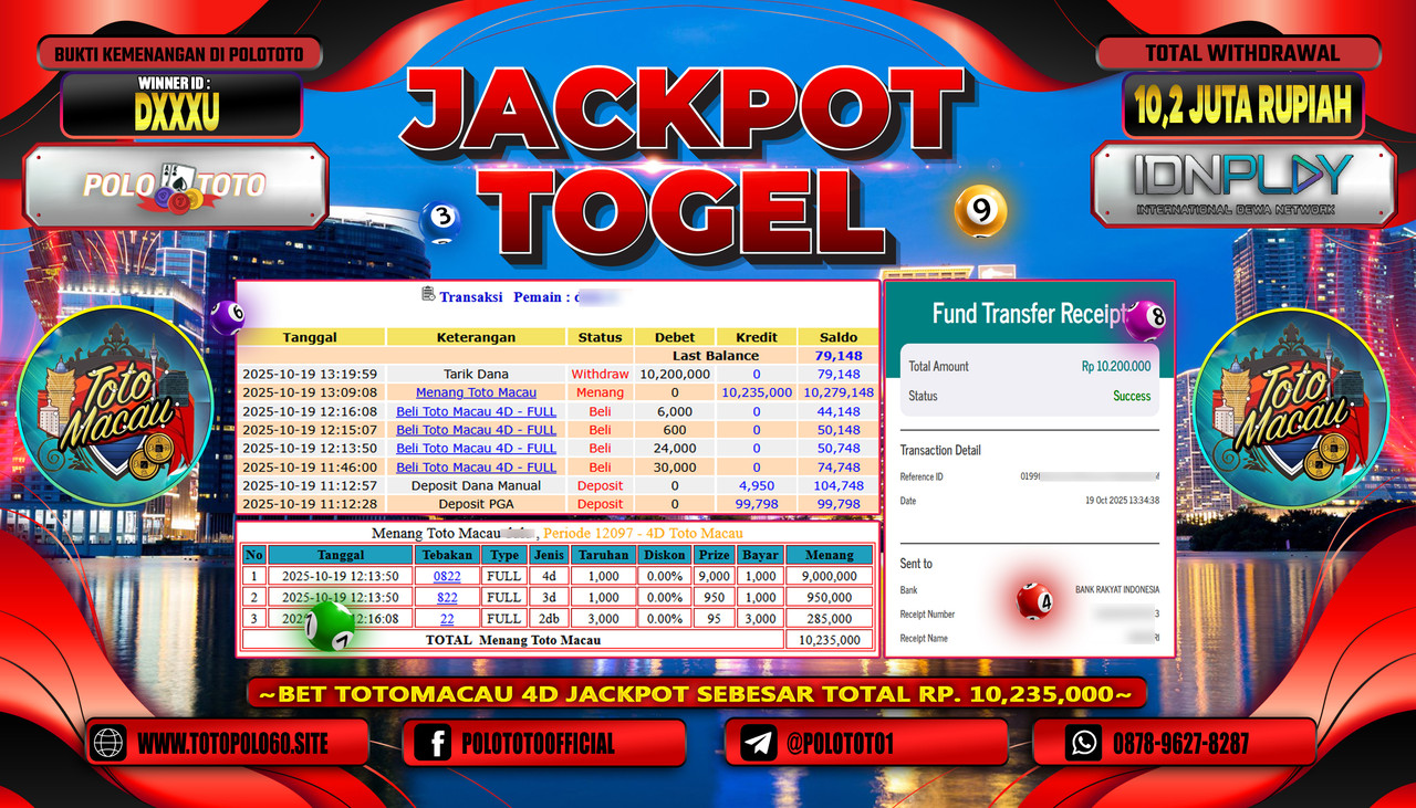 POLOTOTO JACKPOT TOGEL TOTO MACAU Rp.10.200.000,- LUNAS