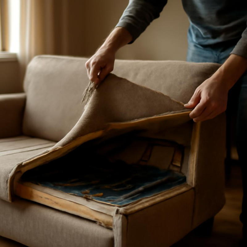 Процесс демонтажа дивана для перетяжки