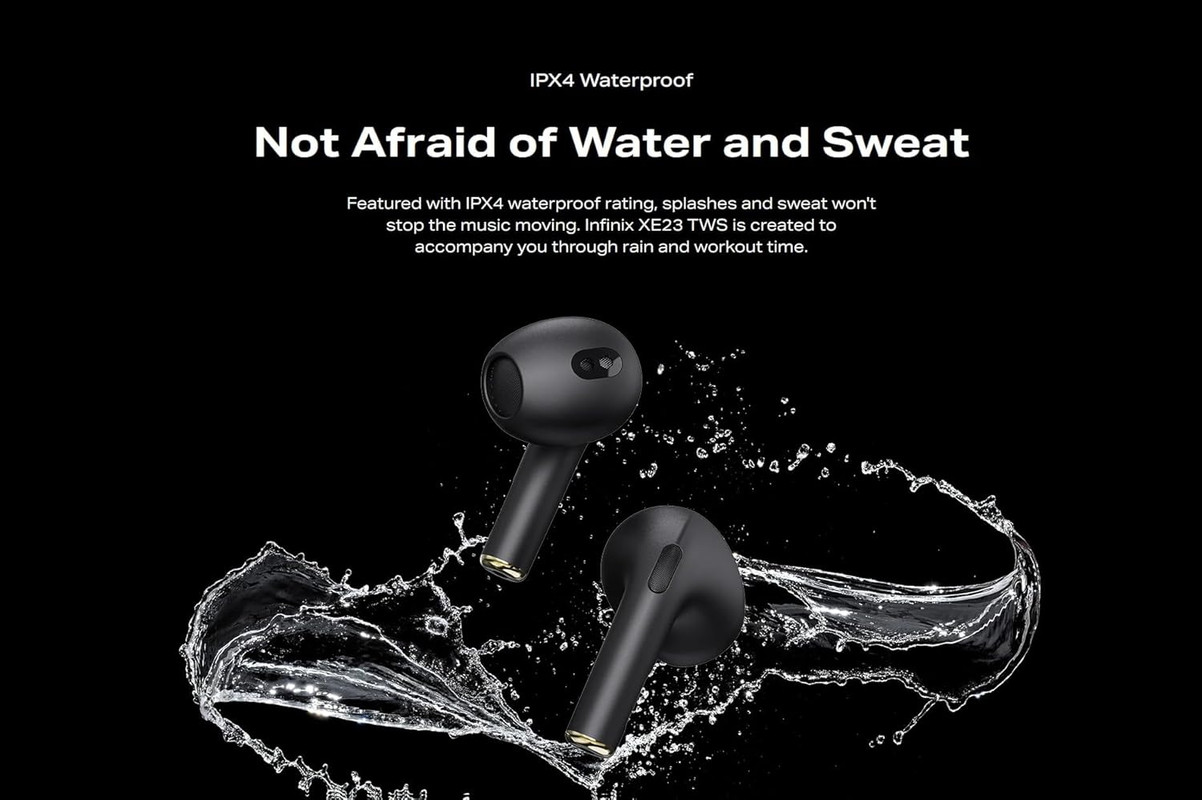 سماعات infinix buds lite XE23 لاسلكية - مقاومة الماء IPX5 - بطارية 36 ساعة - تحكم باللمس - أسود - 5