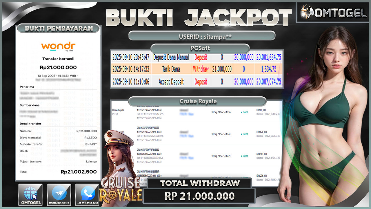 OMTOGEL JACKPOT PGSOFT CRUISE ROYALE 21 JUTA DI BAYAR LUNAS ,-