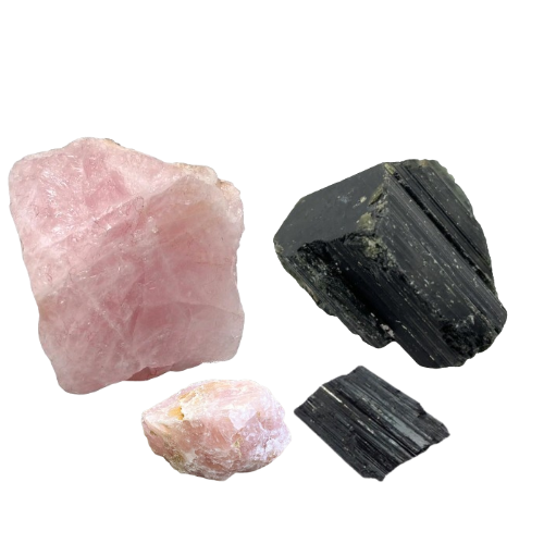 Rose Quartz and Black Tourmaline Raw
