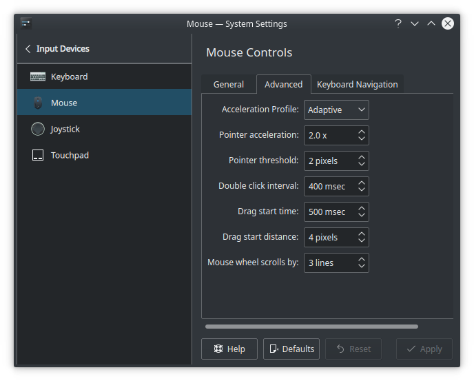 Kubuntu - Settings Panel - Input Devices - Mouse