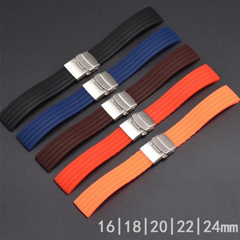 Cinturino Silicone Orologio Chiusura Deployante 18 20 22 24 Mm