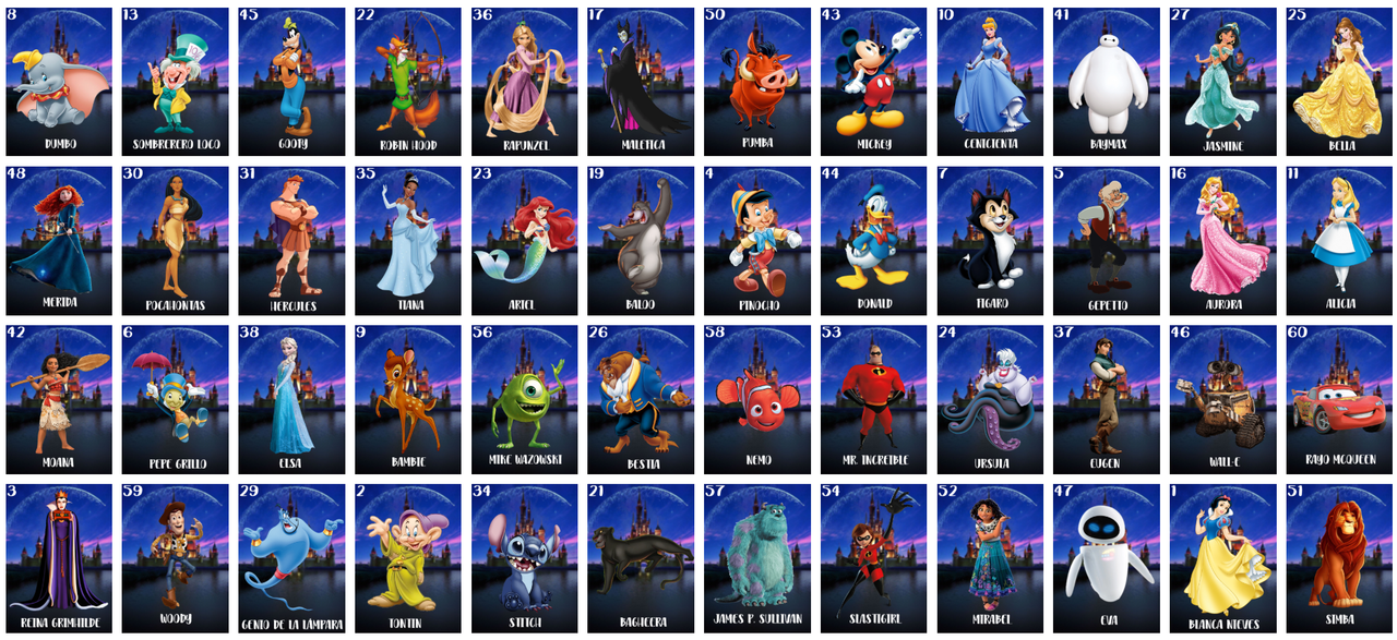 Cartones de Loteria Disney