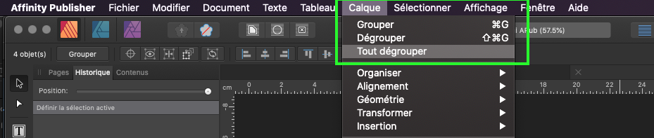 Aff Publisher Dégrouper