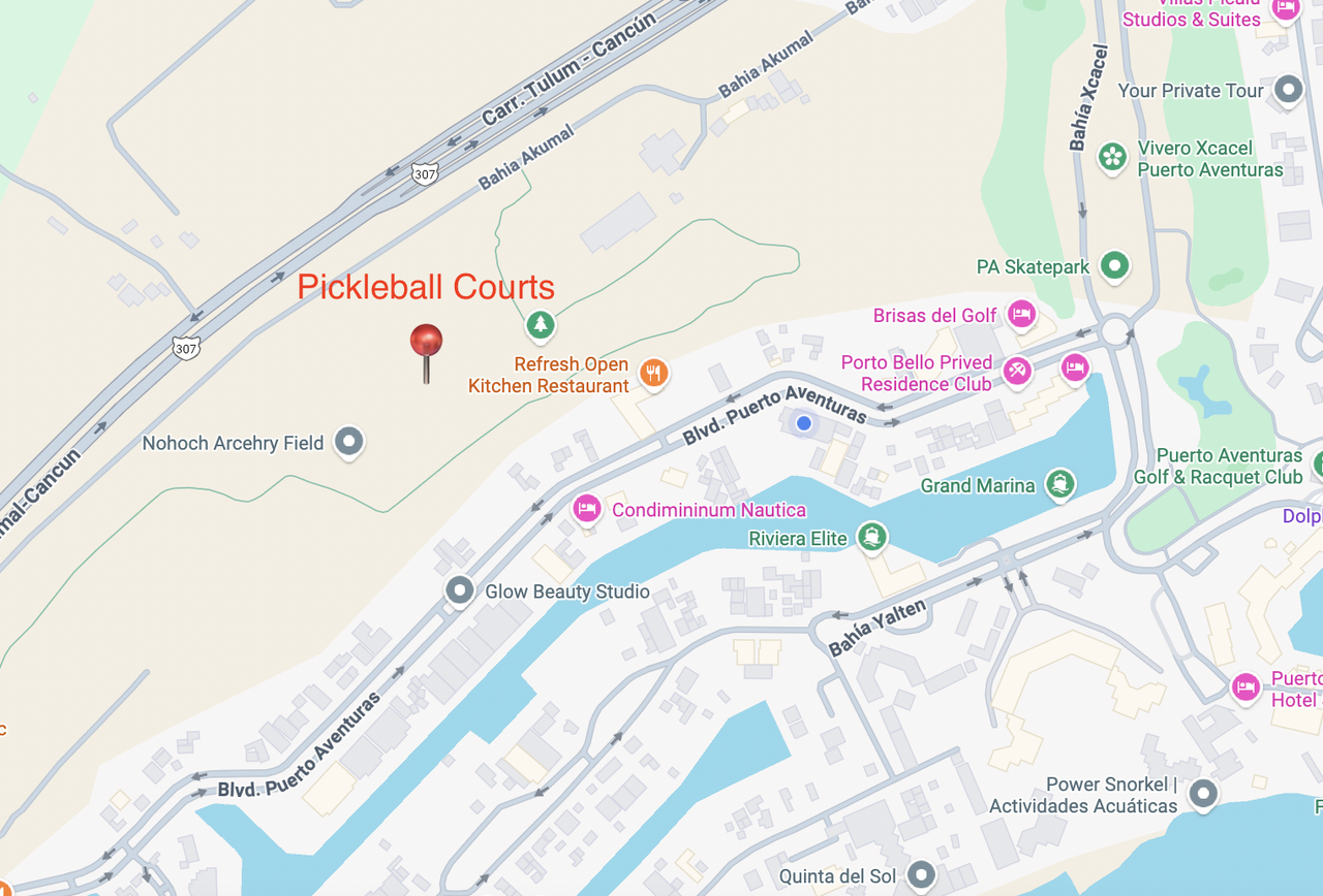 A map showing the location of the pickleball courts.