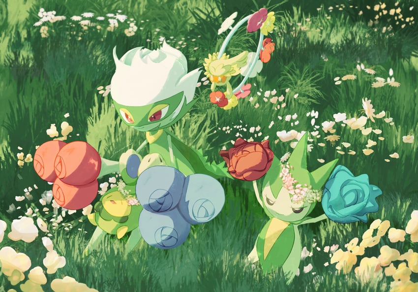 budew-roserade-comfey-and-roselia-pokemo