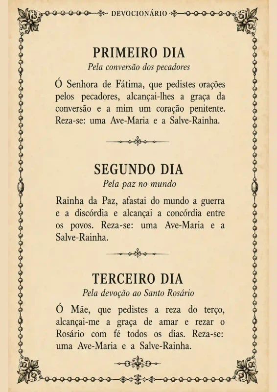 Página da novena a Nossa Senhora de Fátima