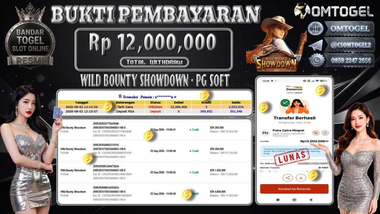 OMTOGEL JACKPOT PG SOFT WILD BOUNTY SHOWDOWN Rp.12,000,000,- DIBAYAR LUNAS 