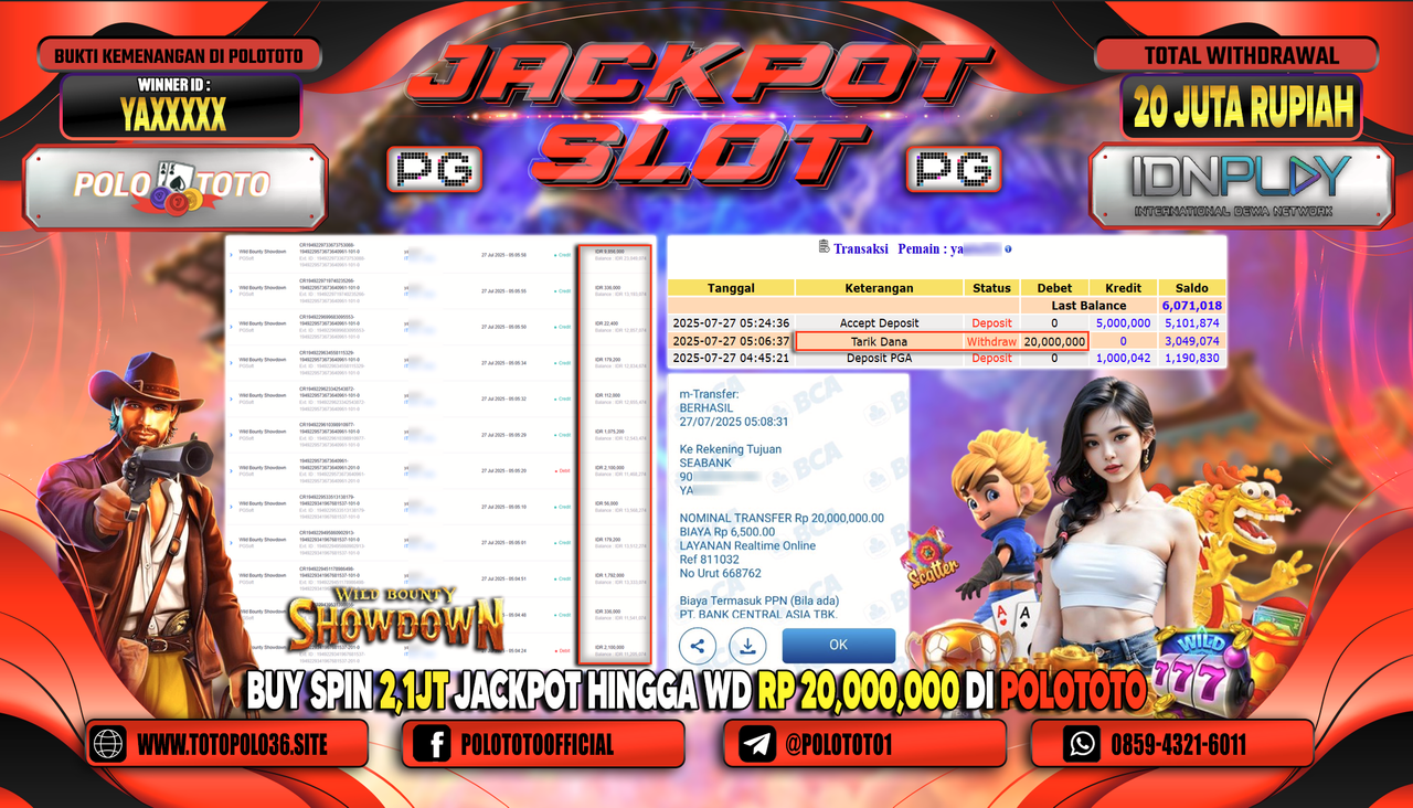 POLOTOTO JACKPOT SLOT WILD BOUNTY SHOWDOWN Rp.20.000.000,- LUNAS