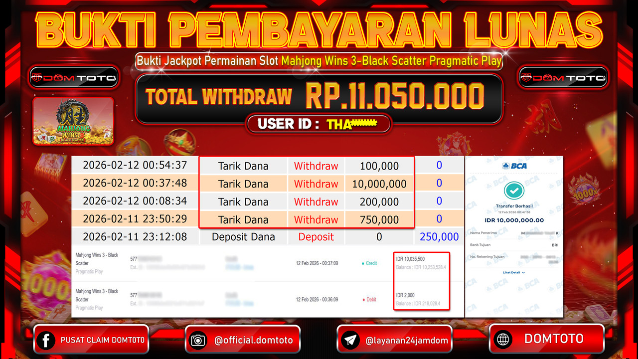 JACKPOT SLOT Menang Slot Mahjong Wins 3 - Black Scatter Pragmatic Play 12 FEBRUARI 2026
