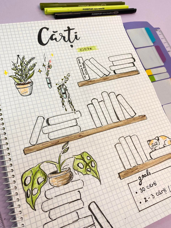 Book tracker creativ pentru organizarea lecturii in agenda sau bullet journal