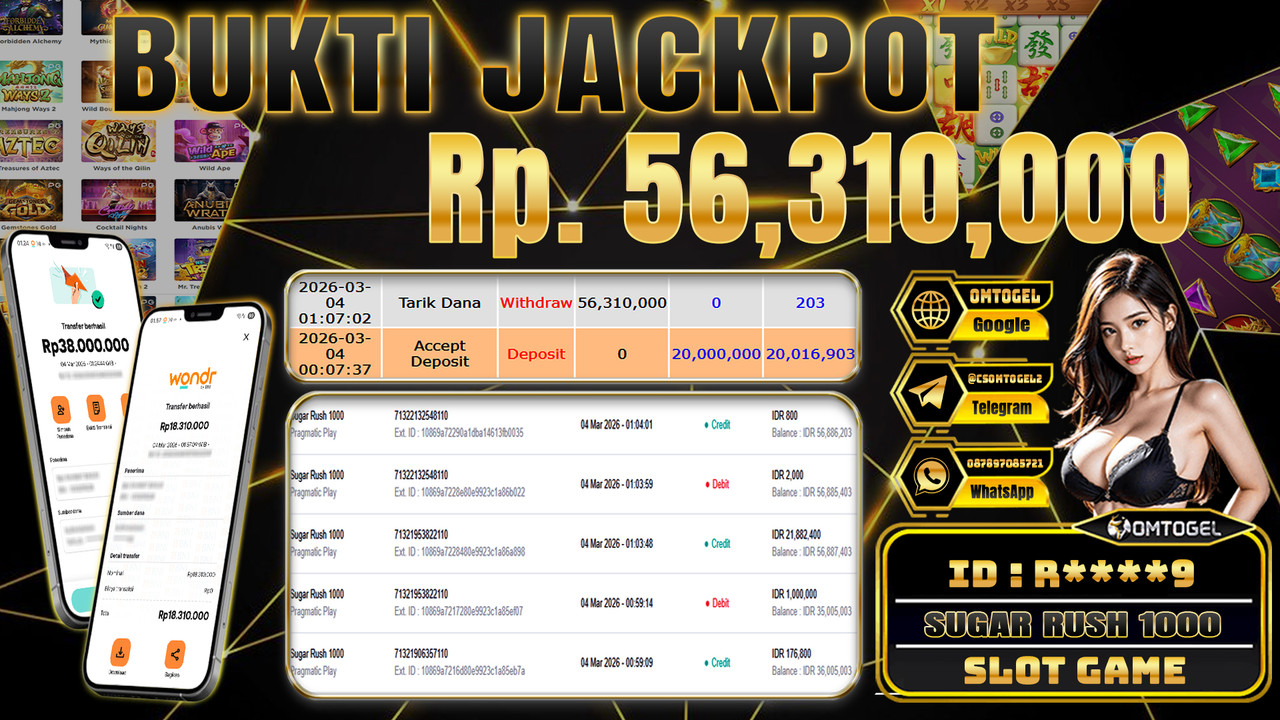 OMTOGEL JACKPOT PRAGMATIC PLAY SUGAR RUSH 1000, 56 JUTA DI BAYAR LUNAS ,-