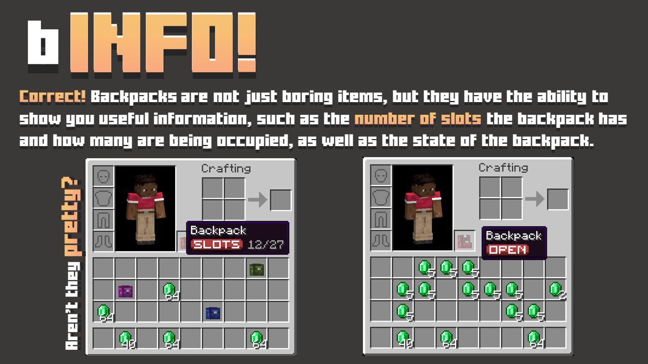 Backpacks! Bring all the items you want with you 1.21.1 Minecraft Data Pack