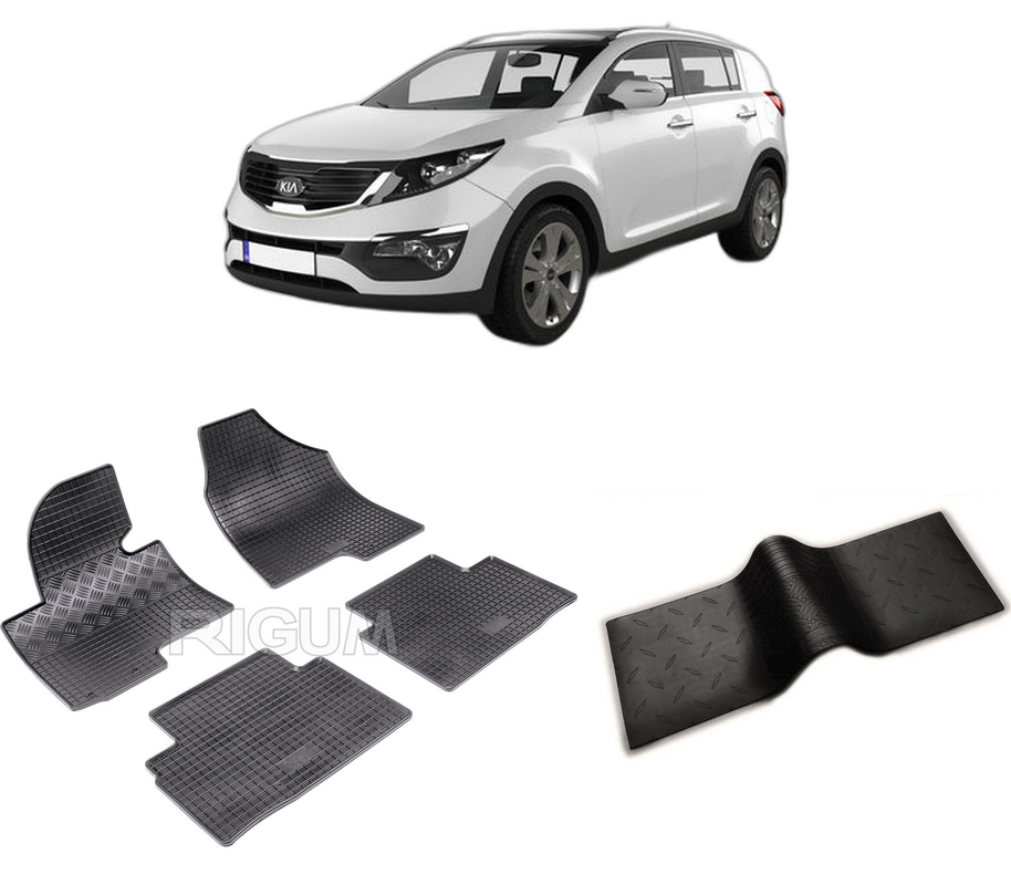 Set covorase auto KIA SPORTAGE III din 08.2010-12.2015, cu covoras tunel median, CAROSERIE SUV, Presuri cauciuc 100%, compatibil cu autoturismul KIA SPORTAGE III, Rigum
