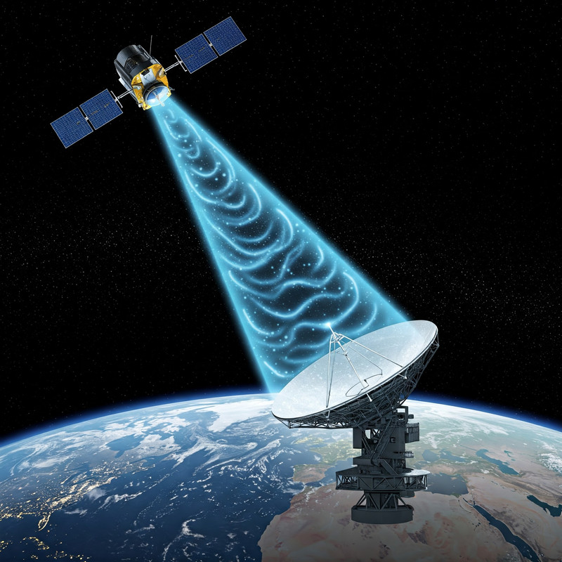 Illustration of a large solar power satellite with extensive solar panels collecting sunlight in space.
