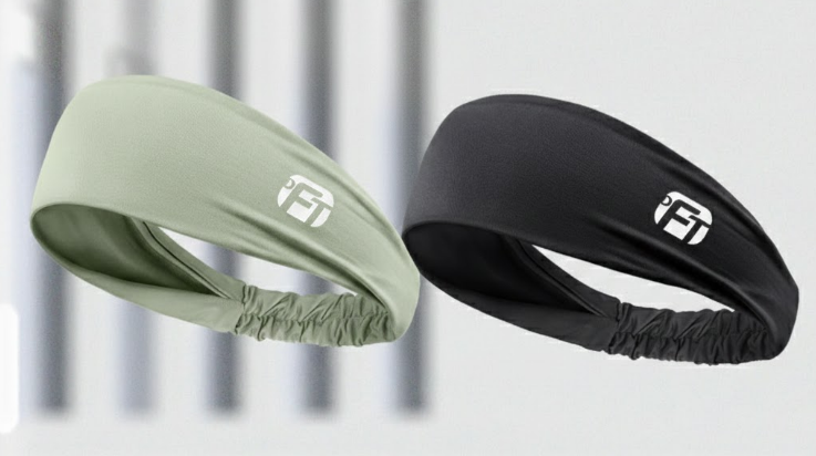 2 Pcs Cooling Sports Headband Moisture Wicking Sweatband for Running Gym & Yoga Non Slip Stretchy Hair Band Black & Green