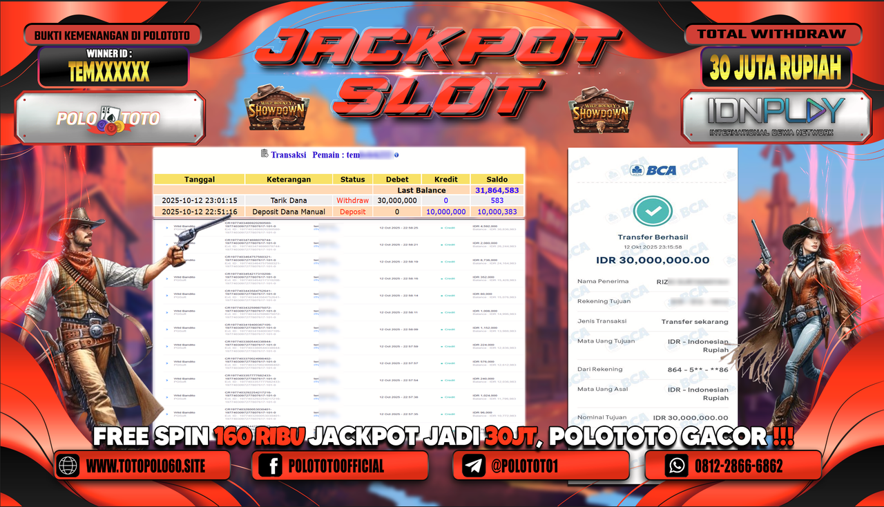 POLOTOTO JACKPOT SLOT WILD BOUNTHY SHOWDOWN Rp.30.000.000,- LUNAS