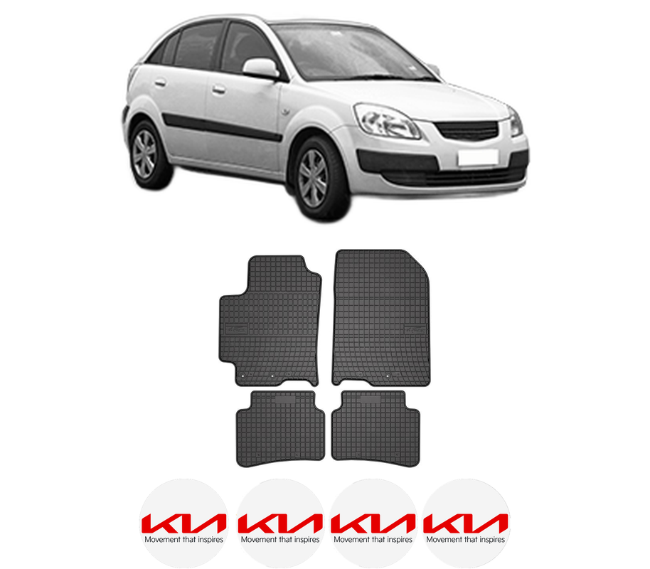 Set covorase presuri KIA RIO II (JB) din 2005-2011, auto, din cauciuc thermoplastic, 4 Stickere auto cu KIA