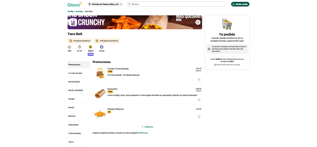 Fire Shot Capture 9302 Taco Bell a domicilio en Sevilla Glovo glovoapp com