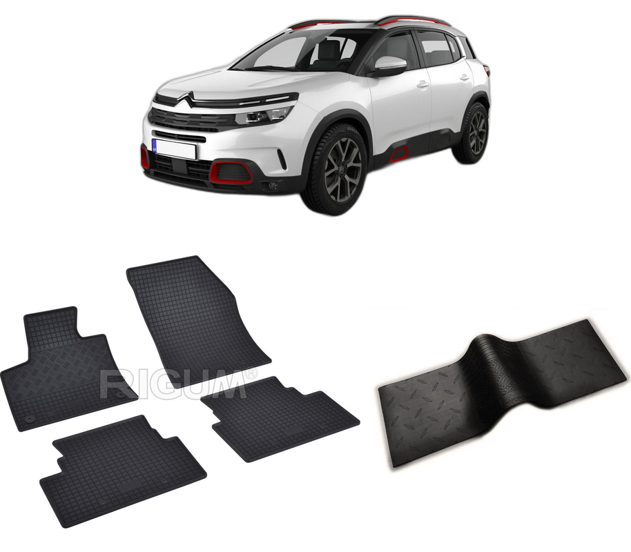 Set covorase auto CITROEN C5 AIRCROSS PHEV din 01.2020-PREZENT, cu covoras tunel median, CAROSERIE SUV, Presuri cauciuc 100%, compatibil cu autoturismul CITROEN C5 AIRCROSS PHEV, Rigum