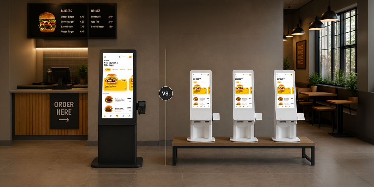 One large kiosk footprint compared to multiple VariKiosk S156 units in the same space