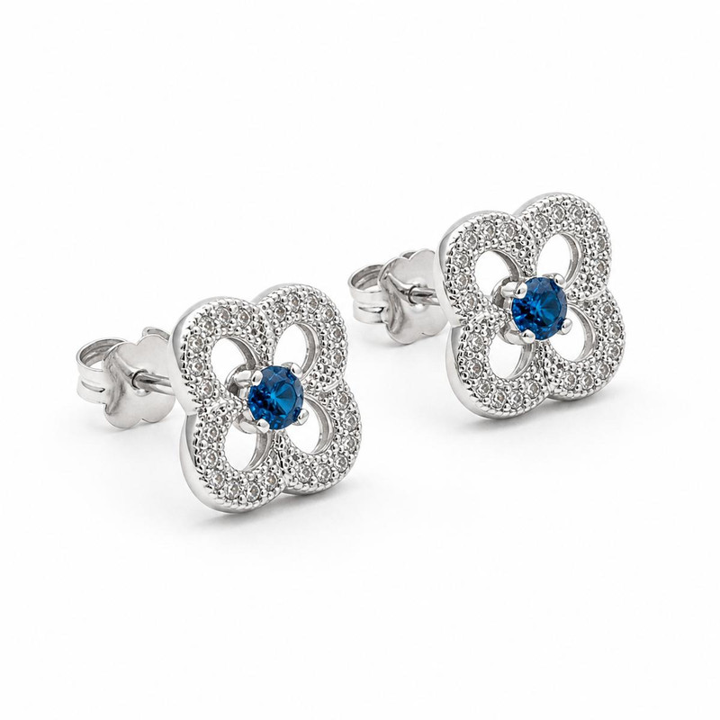 silver sapphire clover bloom earrings 01 06 white three quarter